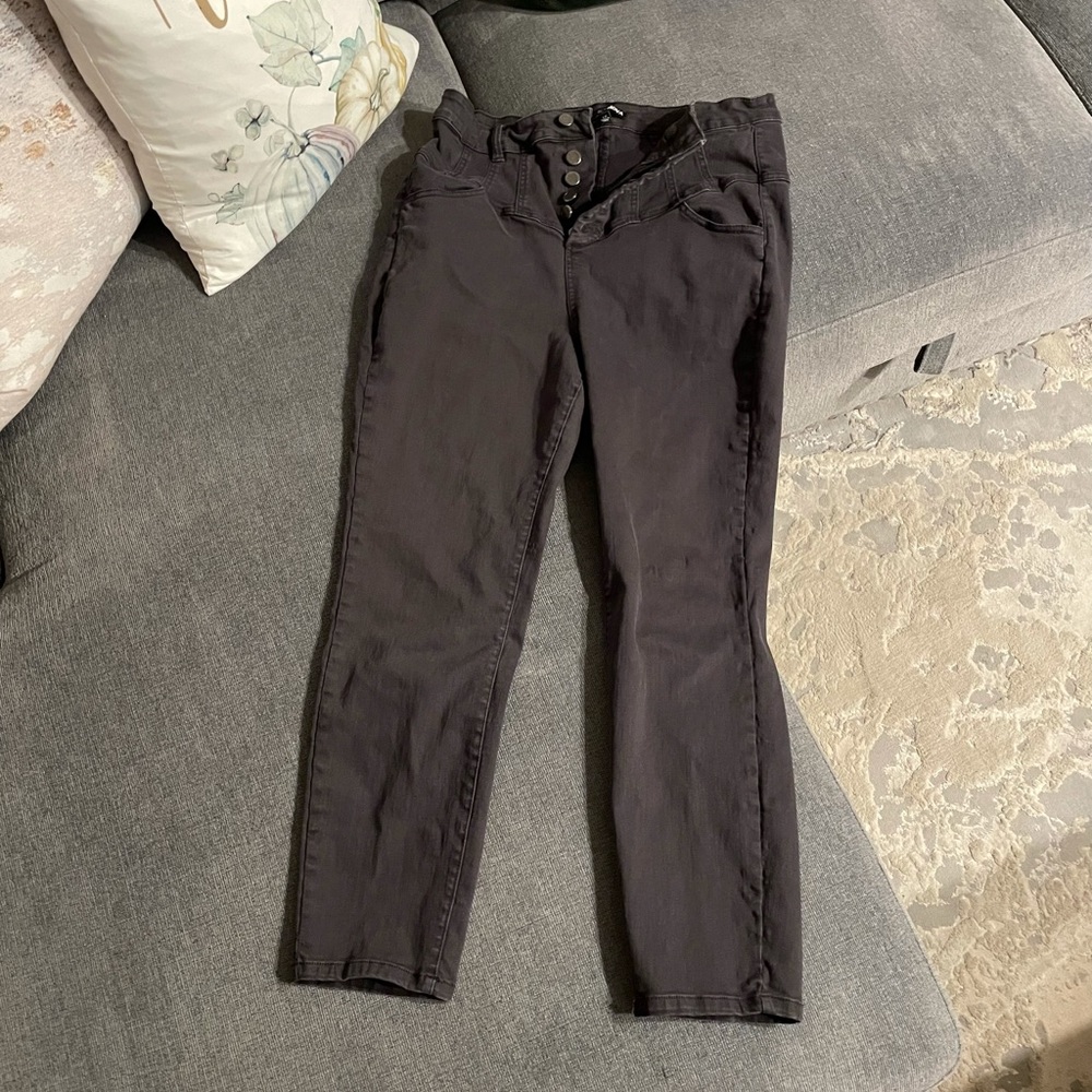 Grey High Waist Button Up Skinny Jeans